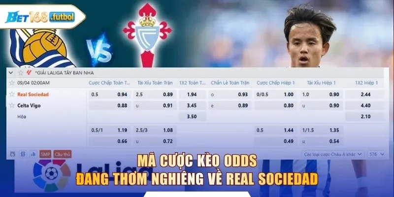Mã cược kèo odds đang thơm nghiêng về Real Sociedad
